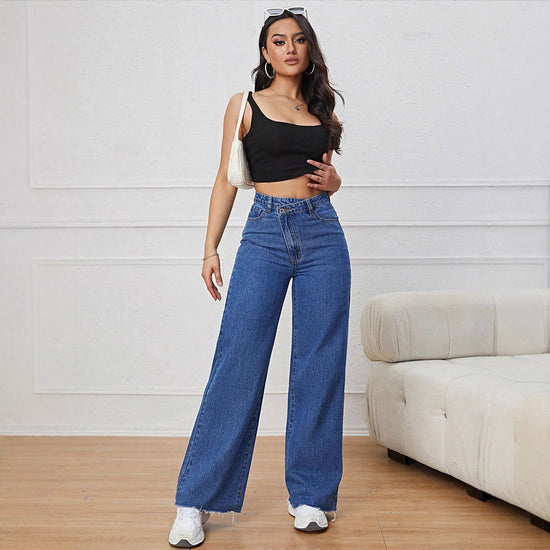 Light-Wash Stonewashed Wide-Leg Jeans